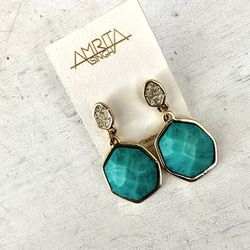 Amrita Singh Blue Crystal Post Drop Earrings 