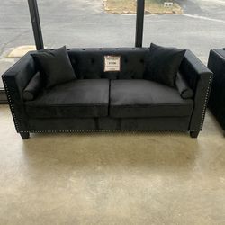 All Black Accent Non Reclining Sofa And Love!!