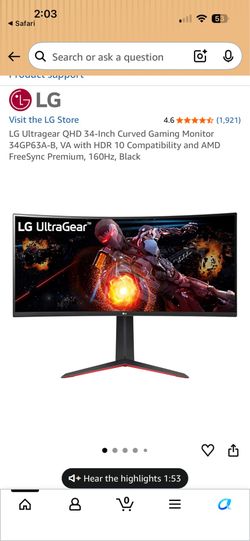 Lg UltraGear 34” curved monitor