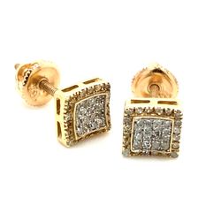 10m Gold Diamond Cluster Earrings Small Concave .15ctw 135510-14