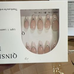 Nude Pink Press On Nails with Rhinestones | French Style Elegant Fake Nails 