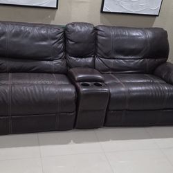 Premium Genuine Brown Leather Reclining Theater Set