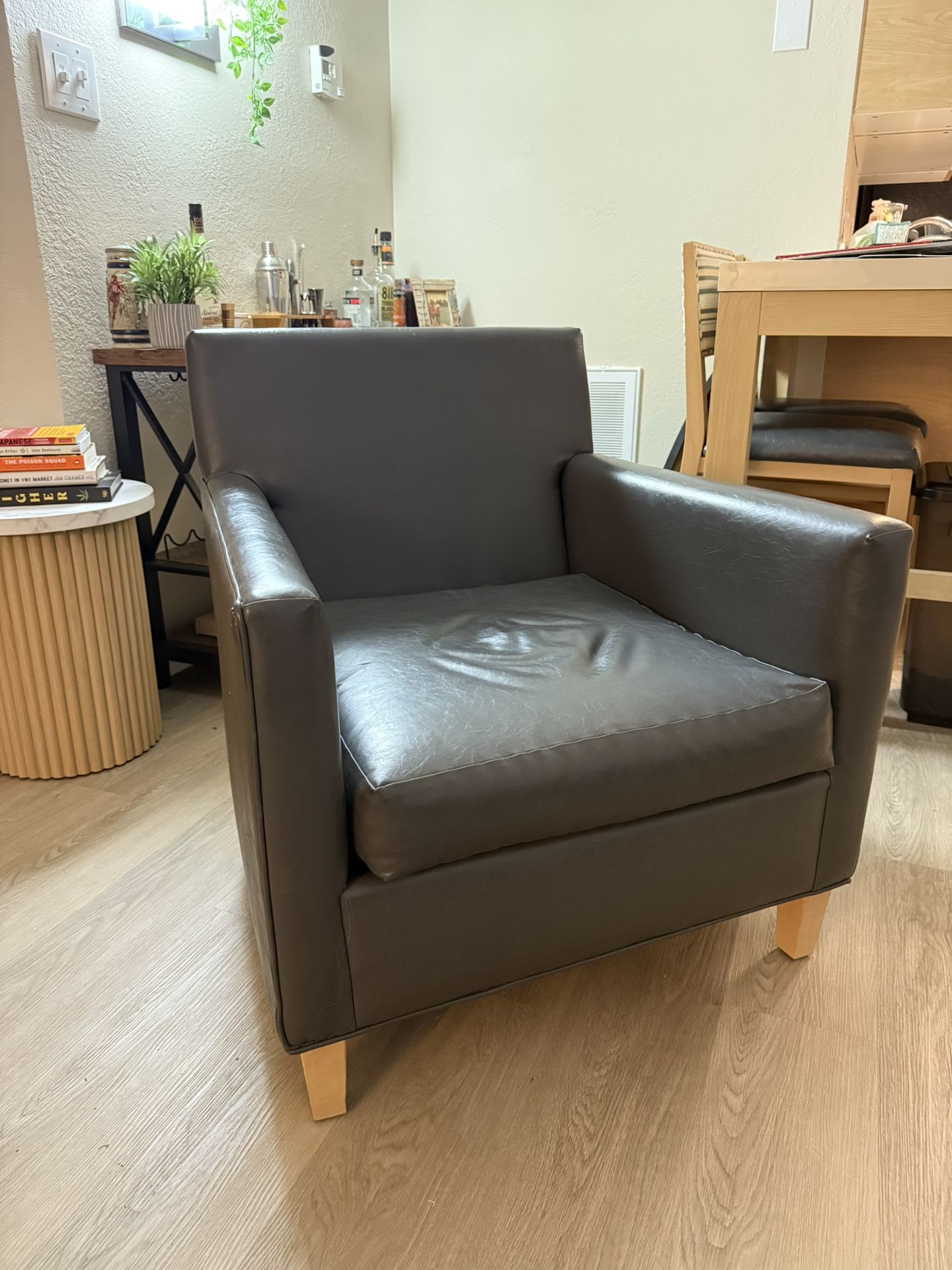 Modern Gray Faux Leather Armchair 
