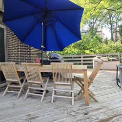 Indoor /Outdoor Solid Waterproof Teak Table With Chairs And Umbrella 