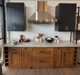 Kitchen with walnut lowers and 2 uppers