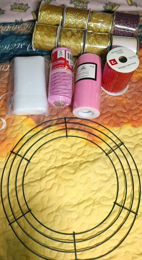 Lot Of Wreath Making Items Tulle Mesh Ribbon 