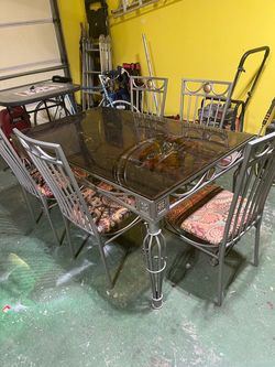 Glass Top Metal Dining Table with 4 Chairs
