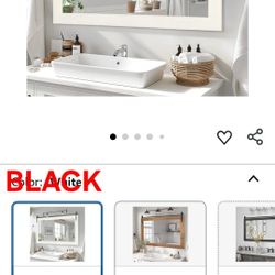 Farmhouse Bathroom Mirror, 40" x 26" Rustic Vanity Mirror, Barn Door Style Wood Framed Wall Mirror, Rectangle Decor Mirror for Living Room, Entryway, 