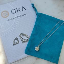 New 2ct Round Cut Moissanite pendant 925 Sterling Silver Chain with Certificate