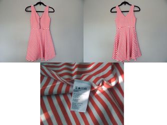 Urban outfitters Zipper front Skater Dress Coral XS stripes fit and flare sleeveless