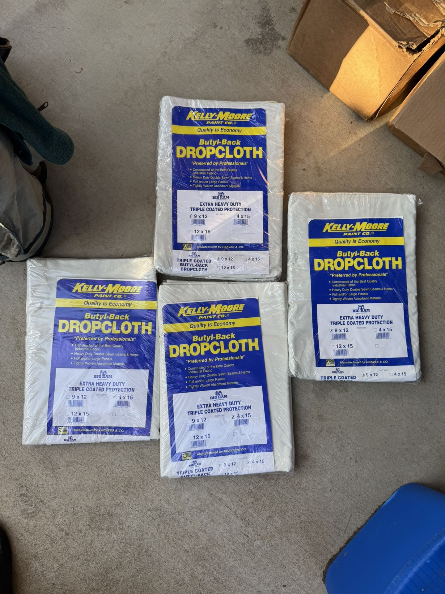 Kelly-Moore Drop Cloths (Butyl-Back) — 4 Pack — Heavy Duty New