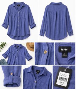 By & By Blue Button Down Shirt Women's Size Large Lightweight