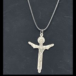 Vintage Holy Trinity Crucifix Pendant On Black Leather Cord.  Religious Pendant.
