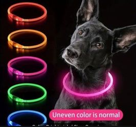 Rechargeable Color LED Dog Collar. Adjustable For Any Size. Cutable For Small To Large Dogs