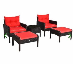 New 5-Piece Wicker Patio Furniture Set with Ottomans
