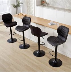 Black Bar Stools Set of 4, Modern Swivel Counter Height Barstools with Back for Kitchen Island Chair