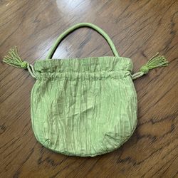 Stylish Like New Smaller Green Ingrapel Handbag with Beaded Tassel Drawstring  