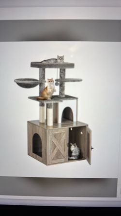 Snug home cat litter box enclosure with cat tree