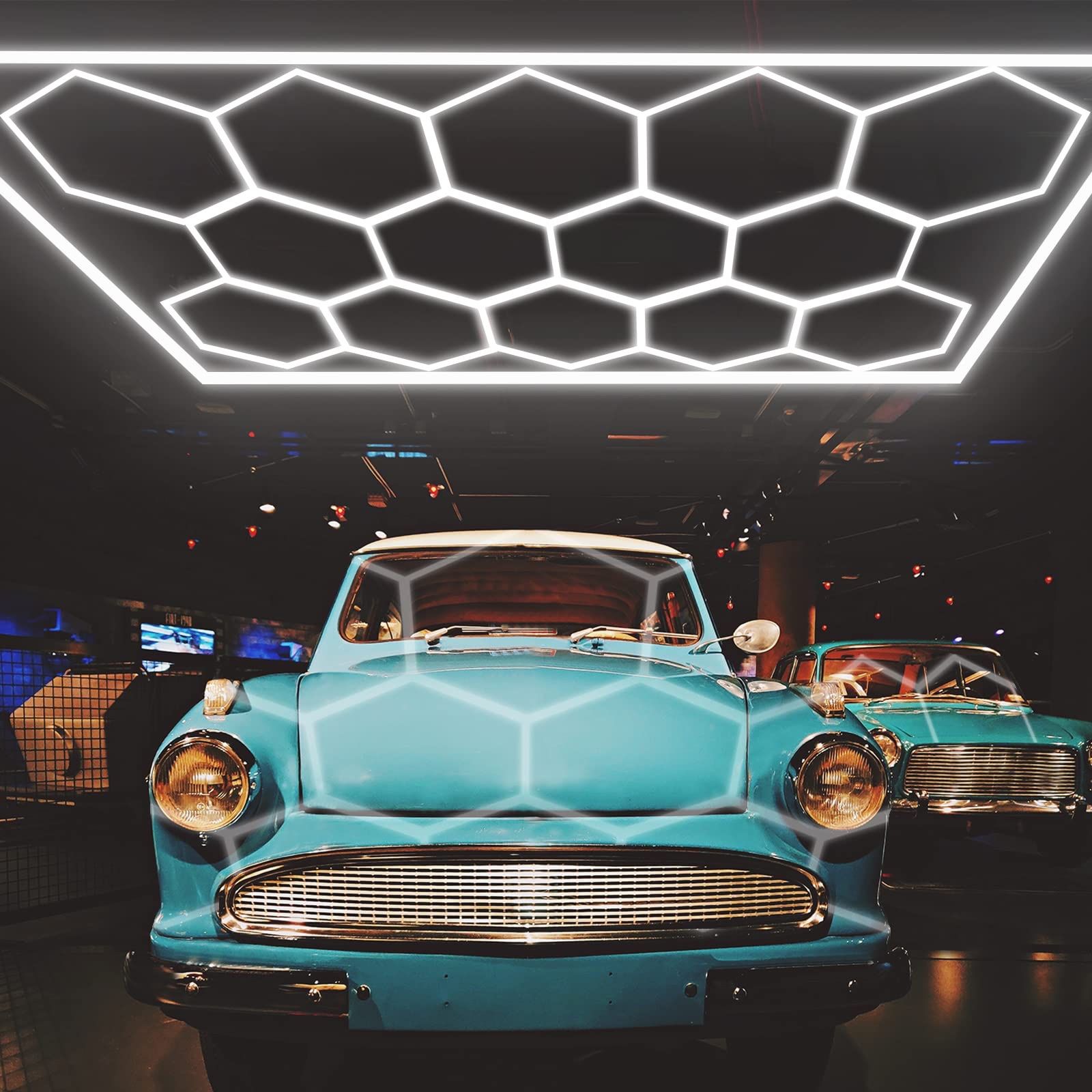 LZHOME LED Hexagon Garage Light - Super Bright 900W 108000LM Car Detailing Shop LED Ceiling Lights Hexagon Lighting System for Home Gym Garage Worksho