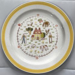 Americana Stoneware Farm Scene Dinnerware Set Japan 4pc Plate Bowl Vintage