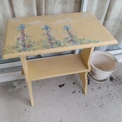 Yellow Wood Table Painted Bird Houses 