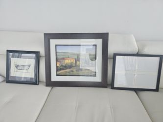 Set of 3 Framed Wall Art Prints -21.5 x 18.5 Tuscan Landscape, Floral Bath & Photo Collage Frame