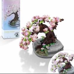 Mini Bricks Sakura Bonsai Model Cherry Blossom Potted Plant Tree Building Block Kit 426 PCS, Mini Particle Simulation Flower Botanical Collection Cons