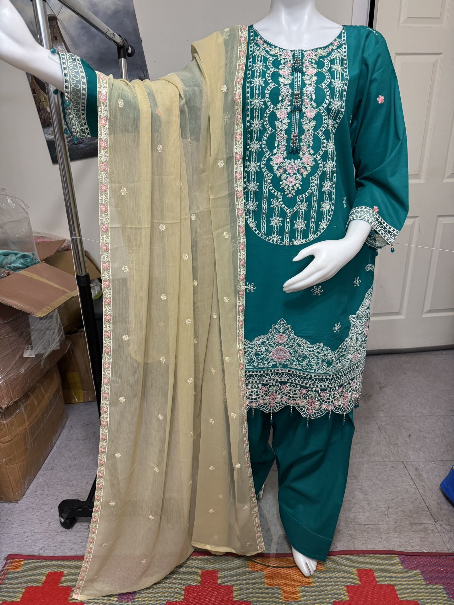 Farshi Shalwar Cotton Dress Chiffon Dupatta