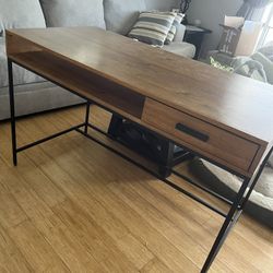 Living Spaces Wood Desk With Black Accent And Legs