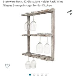Brand New Still In Box.   MyGift Wine Glass Rack - Wall-Mounted Torched Wood Stemware Rack, 12 Glassware Holder Rack, Wine Glasses Storage Hanger for 