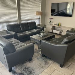 4 Piece Gray Leather Living Room Set