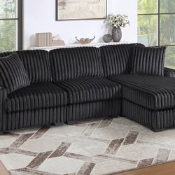 Brand New Super Plush Comfy Corduroy ONYX Sectional Sofa 