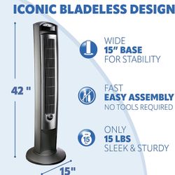 Lasko Portable Electric 42" Oscillating Tower Fan with Nighttime Setting,