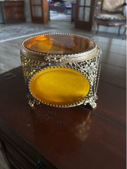 Antique French Ormolu Glass Jewelry Box , 6.5 Inch .