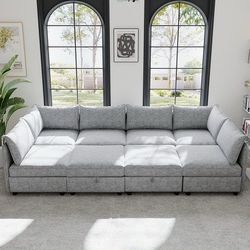 9-Piece U-Shaped Modular Sectional Sleeper Sofa - Light Gray