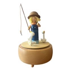 Schmio 1977 Schmid Bros No 271 Lazy River Spinning Wind Up Wood Music Box