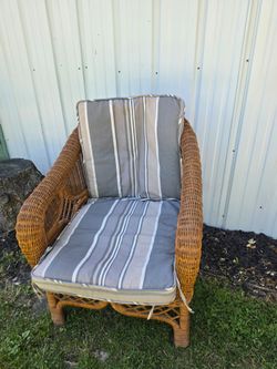 Natural Wicker Arm Chair with Nylon Strap Seat, Replaced seat cushion