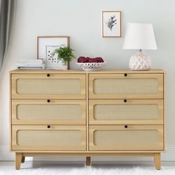 52in 6 drawers dresser in light wood color