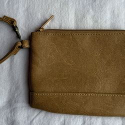 Tan Faux Leather Wristlet Pouch w/ Strap