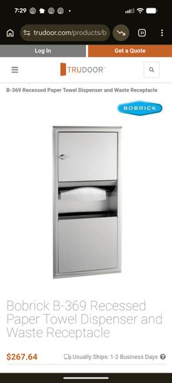 Bobrick stainless steel paper towel dispenser and recessed trash can receptacle combo for sale