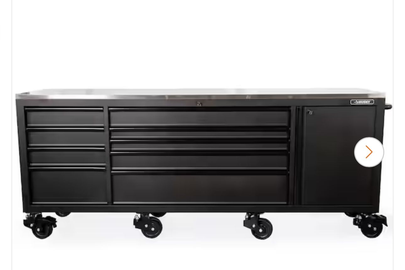 96 in. W x 24 in. D 9-Drawer Heavy-Duty Mobile Workbench with Stainless Steel Top in Matte Black