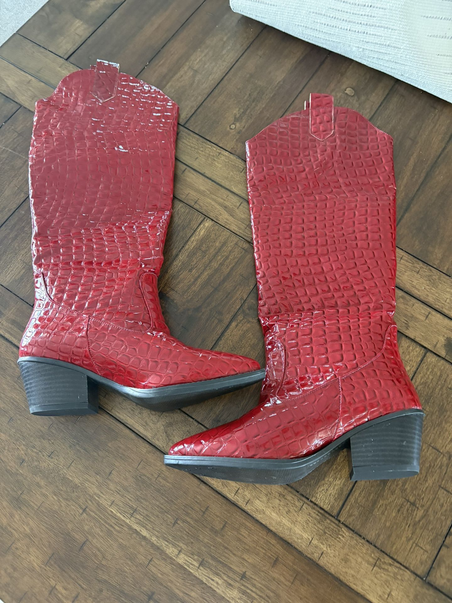 Faux Croc Knee High Cowboy Boots