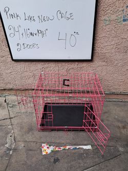Pink Wire Dog Crate with 2 Doors like new