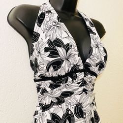 WHITE House | BLACK Market, White & Black Floral Halter Dress, Size 8