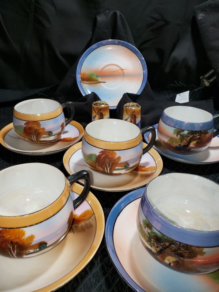 Vintage Noritake CHIKARAMACHI 13pc set saucers cups & salt & pepper shakers