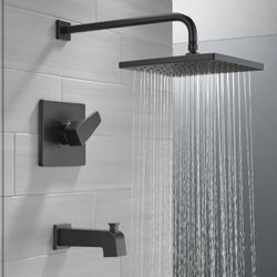 Delta Faucet Modern Raincan Square Single-Function Tub and Shower Trim Kit Black, Tub Faucet Set, Rainfall Shower Head Black, Delta Shower Trim Kit, M
