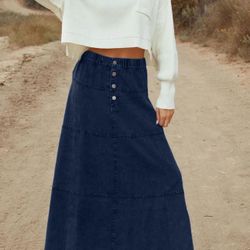 SKIRT Denim Maxi Skirt Elastic High Waist Tiered A Line Long Jean Skirt Y2k Western Patchwork