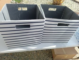 White With Blue Stripe Fabric Cubes 13 Inch X 2