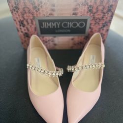 Jimmy Choo Bing Patent Crystal-Strap Ballerina Flats
