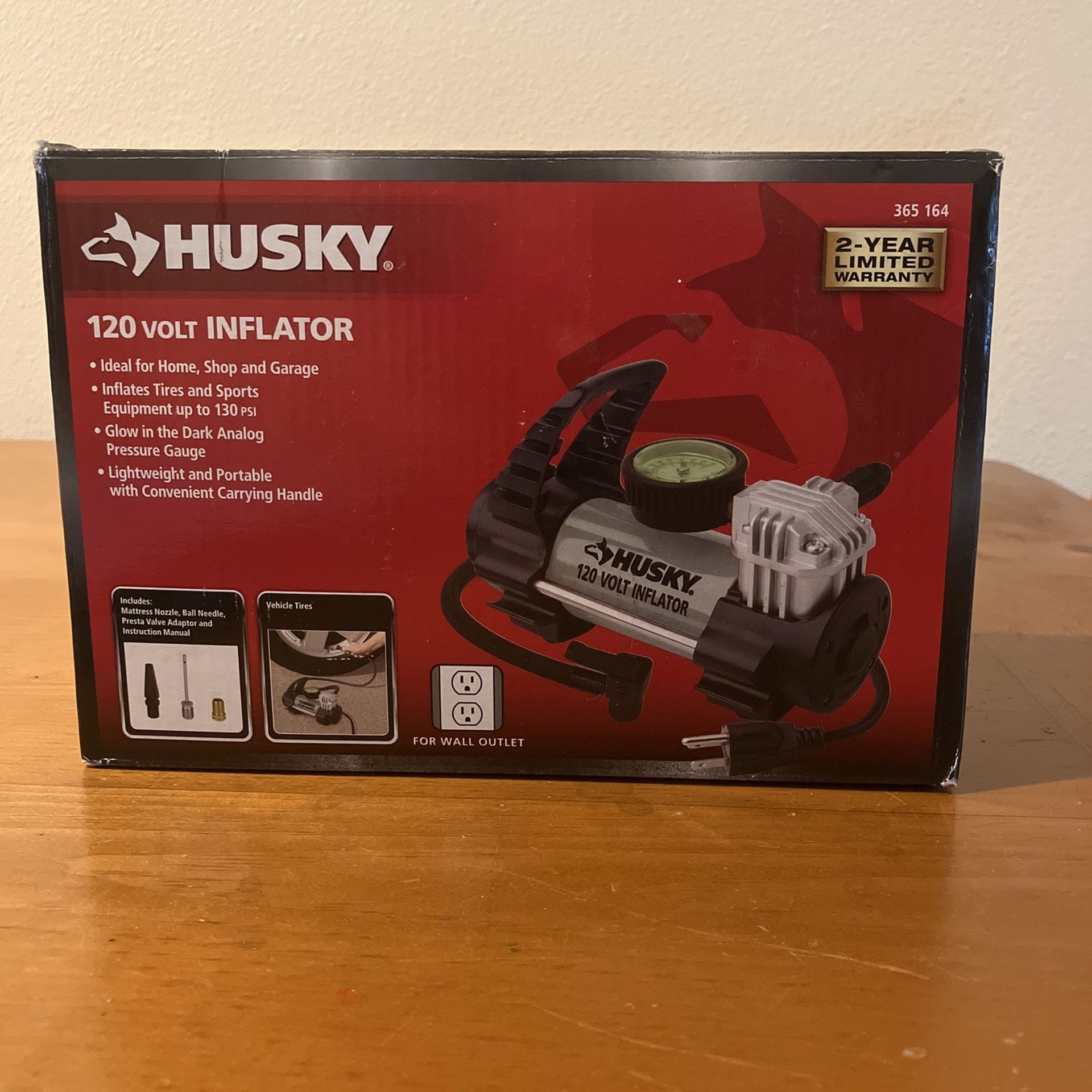 Husky Electric Air Tire Pump. 120V Inflator Sport Auto Bike Car Truck Compressor